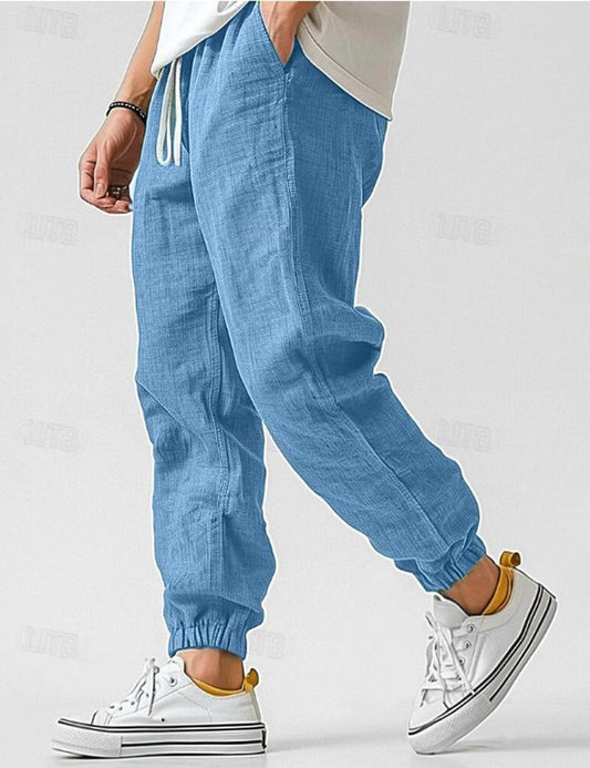 Men's Linen Joggers Relaxed Fit Drawstring Waist Tapered Pants