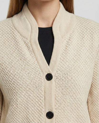 Women's Cashmere Cardigan – Button Front, Honeycomb Knit