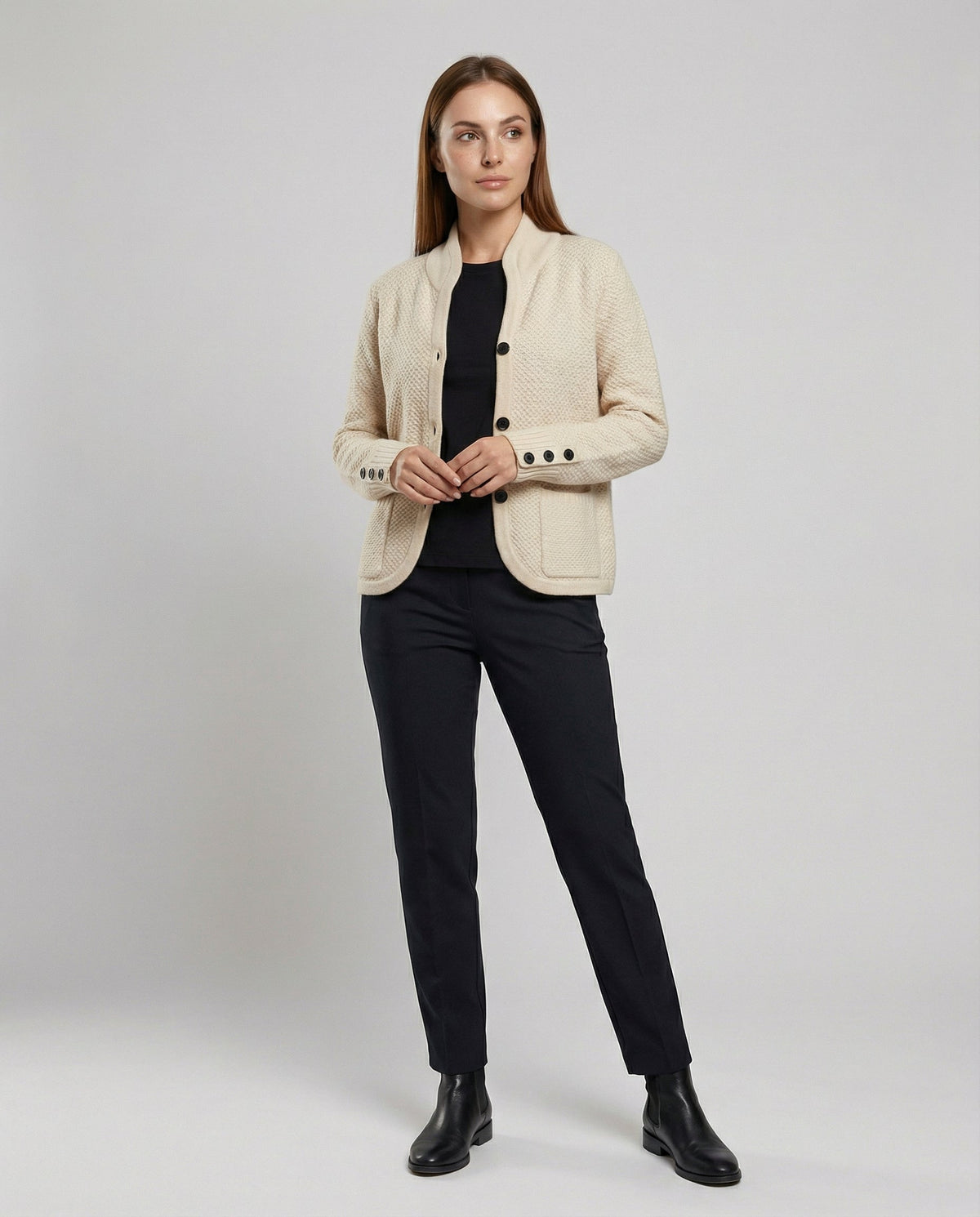 Women's Cashmere Cardigan – Button Front, Honeycomb Knit