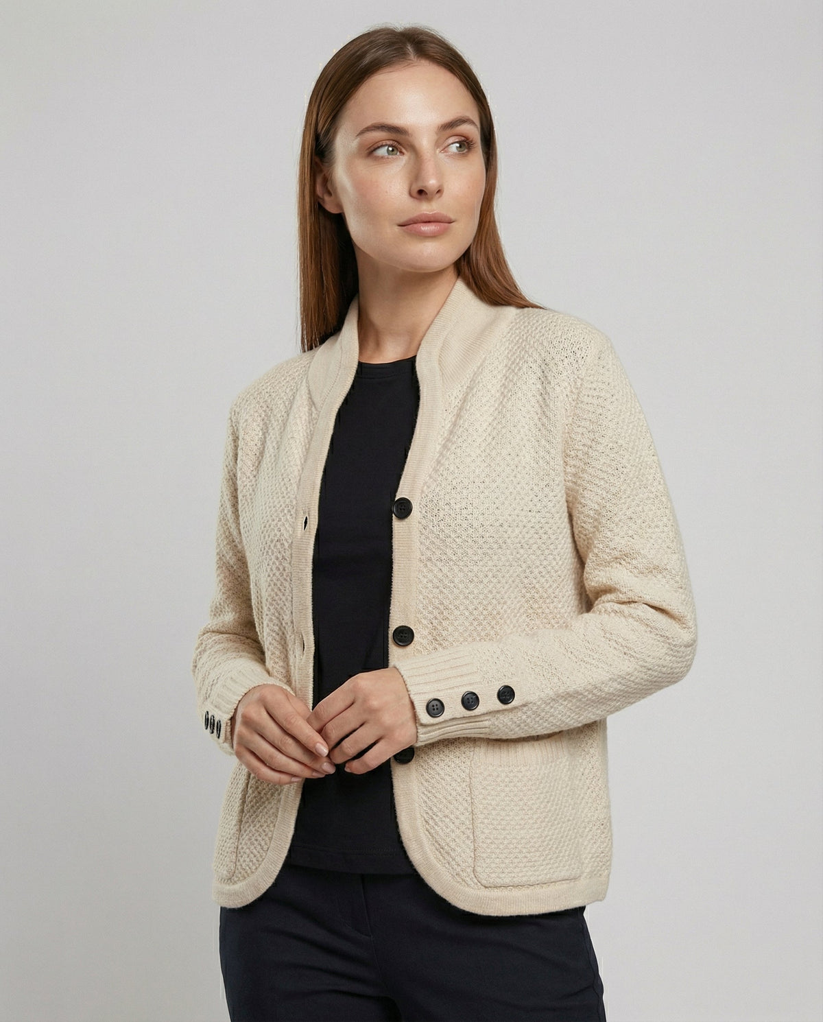 Women's Cashmere Cardigan – Button Front, Honeycomb Knit