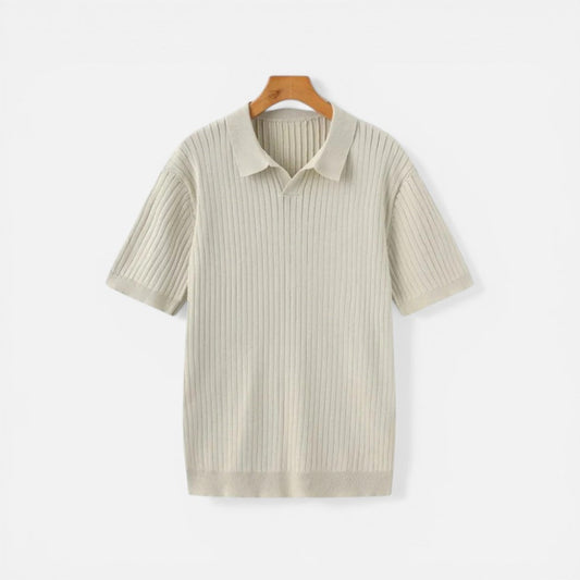 Men's knitted polo shirt with ribbed pattern 0