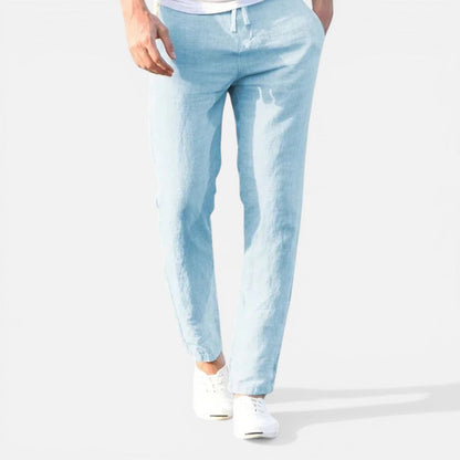 Caleb | Men's Linen Drawstring Trousers Straight Leg