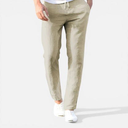 Caleb | Men's Linen Drawstring Trousers Straight Leg