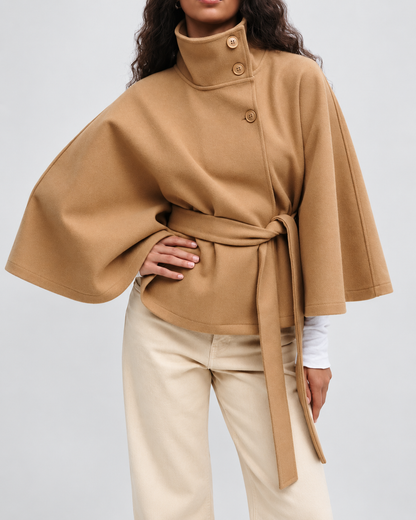 Women's Wool Cape Coat – Belted, Funnel Neck