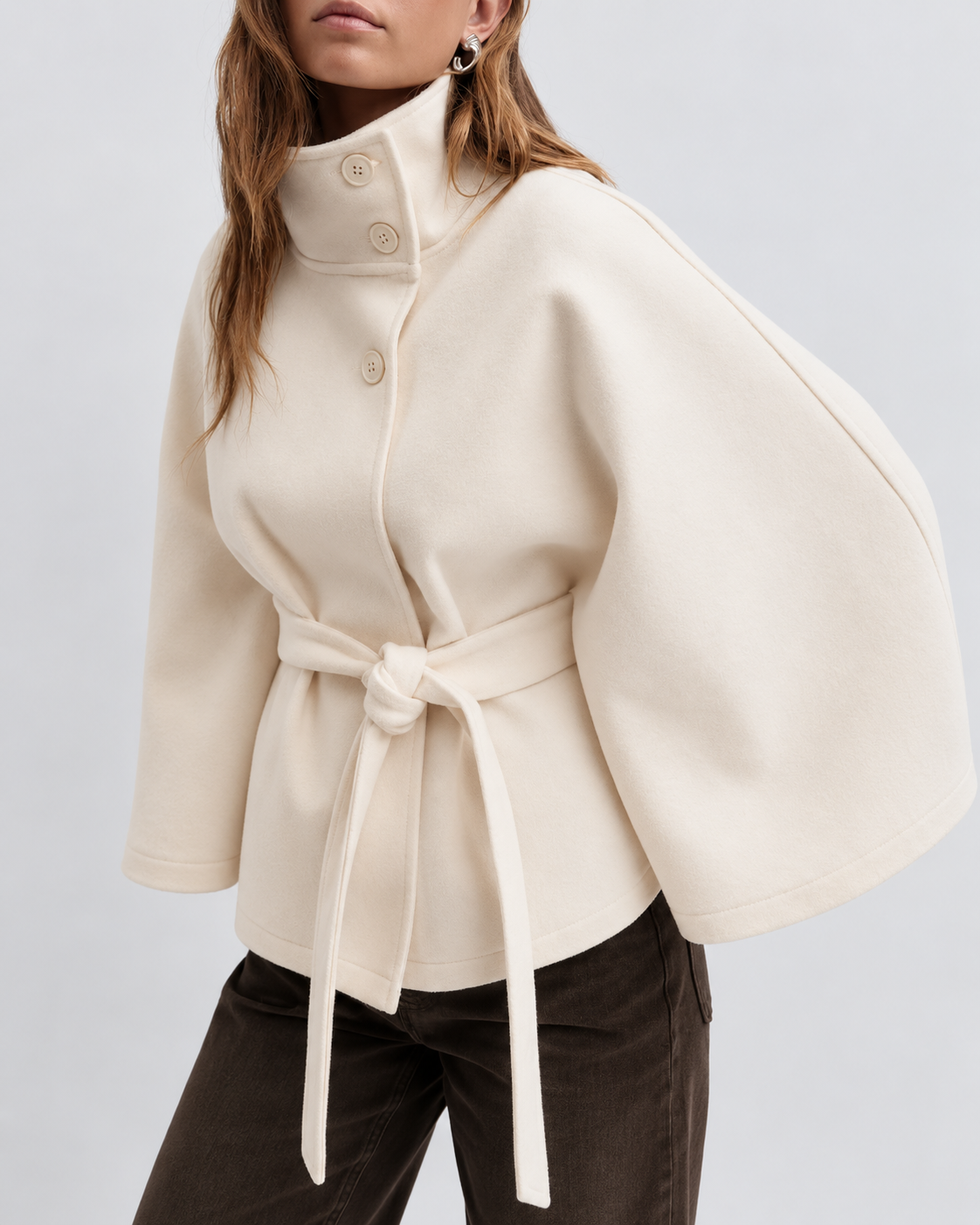 Women's Wool Cape Coat – Belted, Funnel Neck