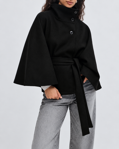 Women's Wool Cape Coat – Belted, Funnel Neck