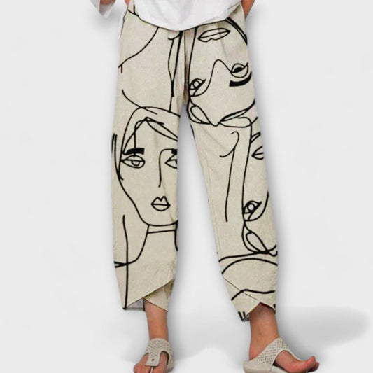 Women's Wide-Leg Pants – Line Art Print