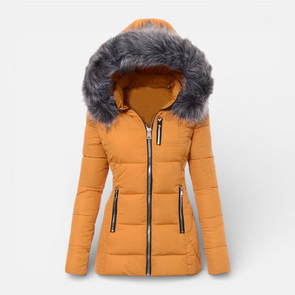 Women's Quilted Hooded Jacket with Faux Fur Trim