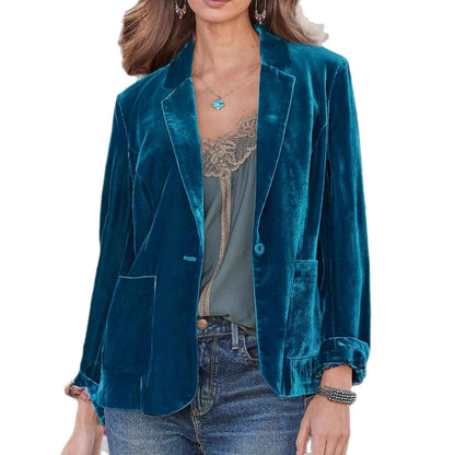 Women's Velvet Blazer – Single-Button, Notch Lapel, Relaxed Fit