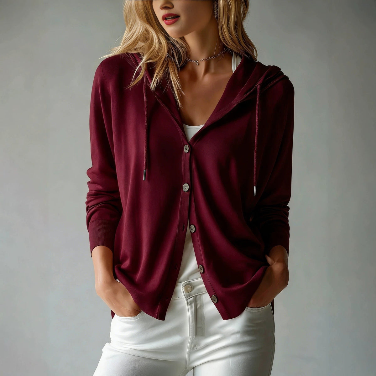 Women's Hooded Cardigan – Button Front, Drawstring