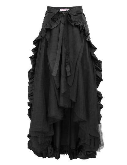 Women's Maxi Skirt – Asymmetrical Layered Ruffle, High Waist