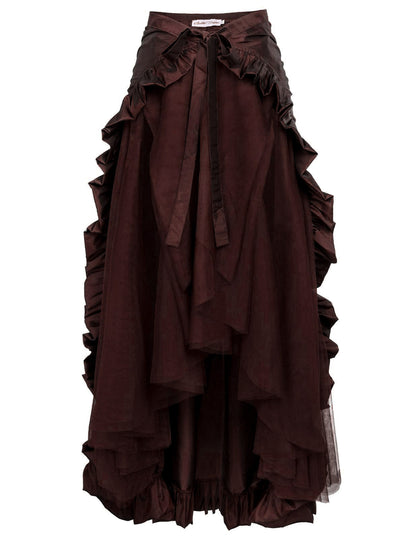 Women's Maxi Skirt – Asymmetrical Layered Ruffle, High Waist