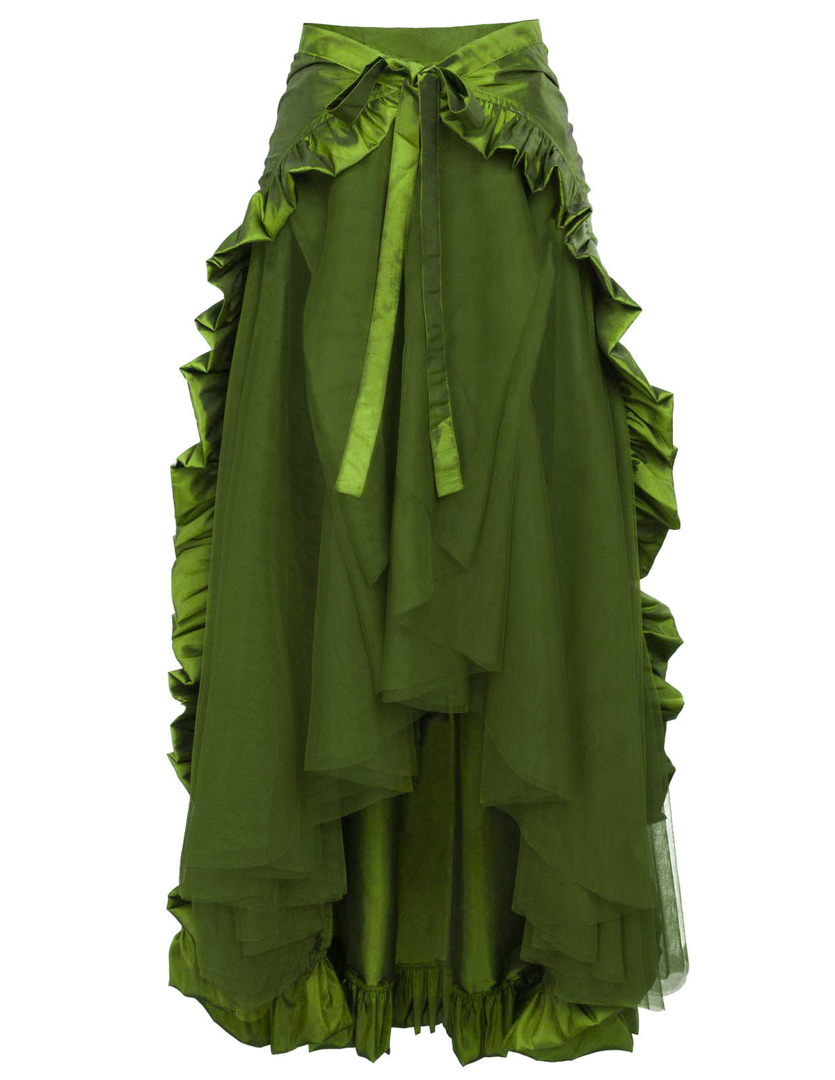 Women's Maxi Skirt – Asymmetrical Layered Ruffle, High Waist