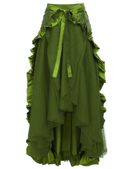 Women's Maxi Skirt – Asymmetrical Layered Ruffle, High Waist