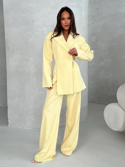 Women's Wrap Blazer and Pants Set – Wide-Leg, High-Waisted