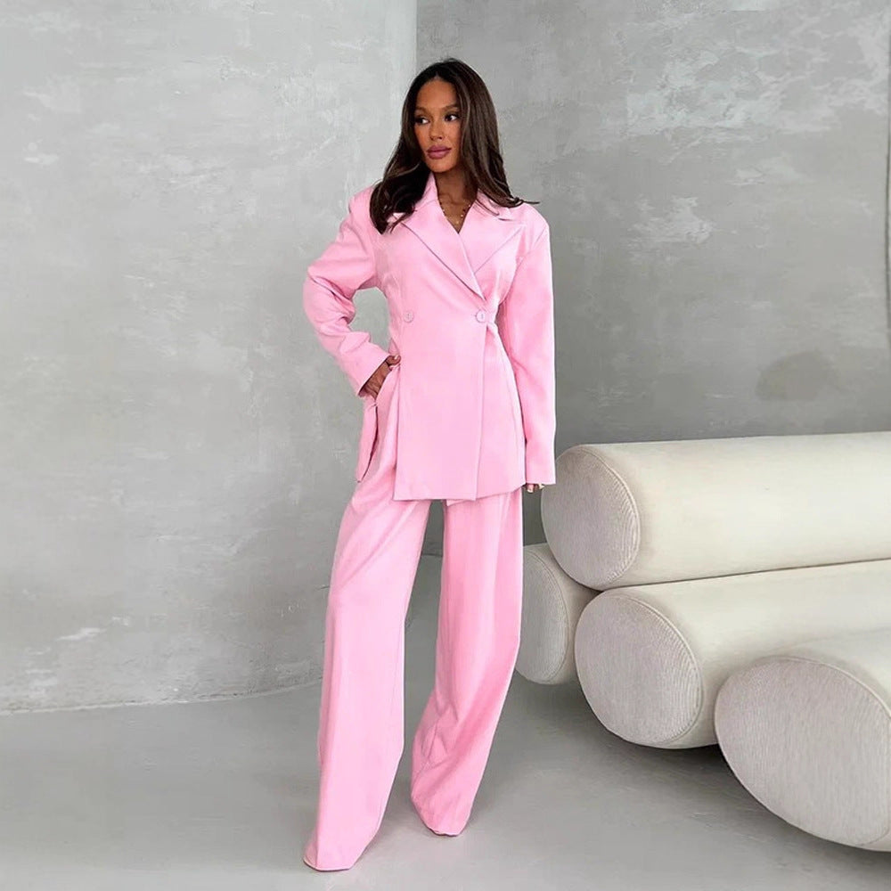 Women's Wrap Blazer and Pants Set – Wide-Leg, High-Waisted