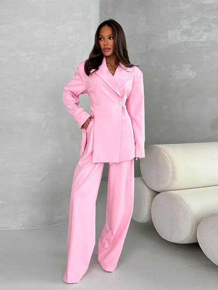 Women's Wrap Blazer and Pants Set – Wide-Leg, High-Waisted