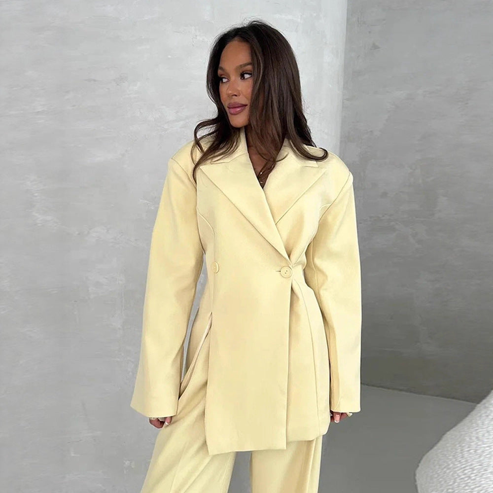 Women's Wrap Blazer and Pants Set – Wide-Leg, High-Waisted