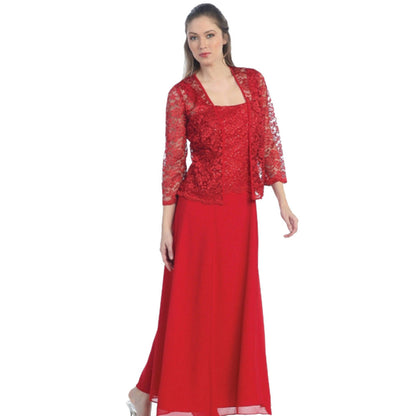 Women's Two-Piece Maxi Dress Set – Lace Bolero, Square Neck