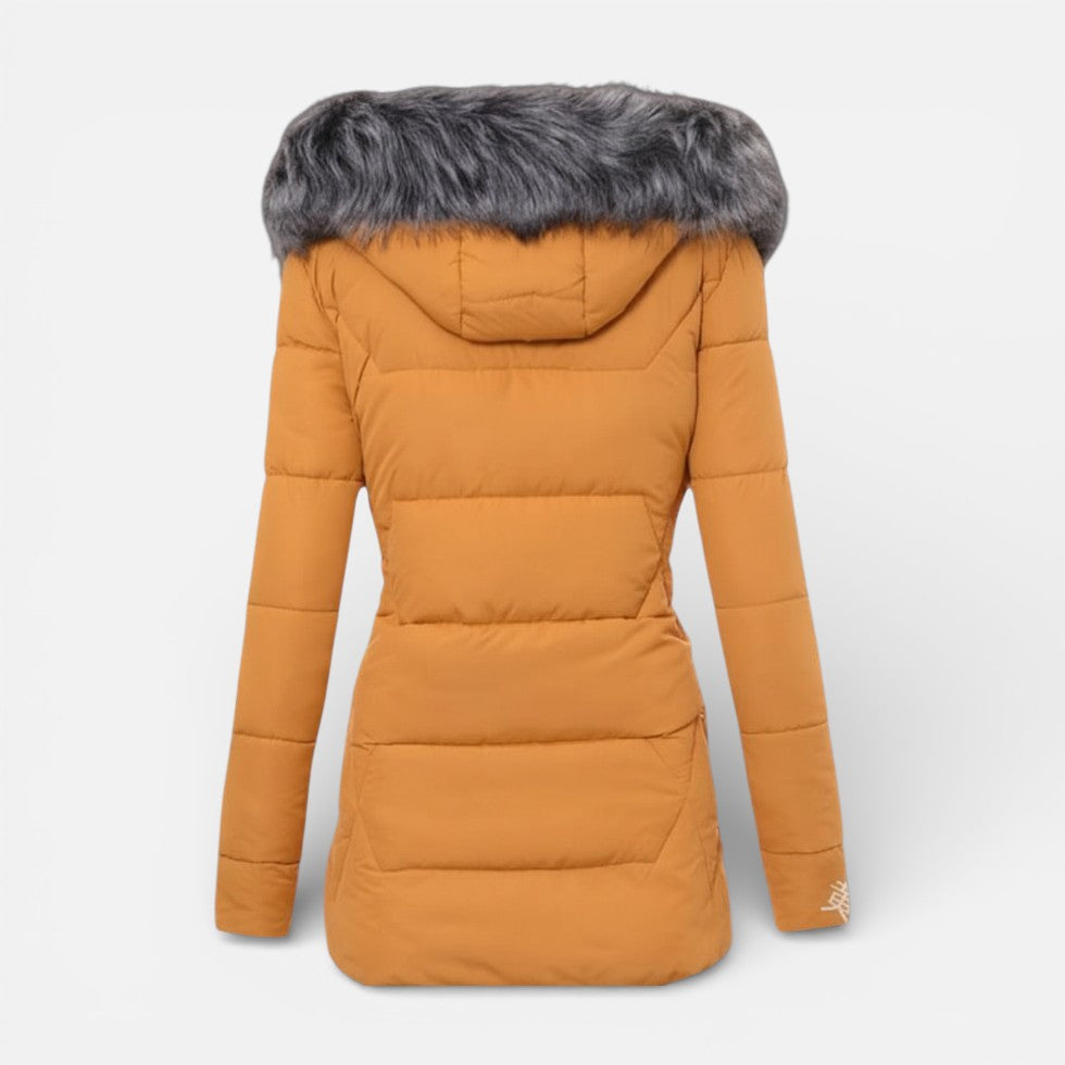 Women's Quilted Hooded Jacket with Faux Fur Trim