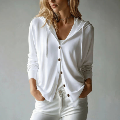 Women's Hooded Cardigan – Button Front, Drawstring