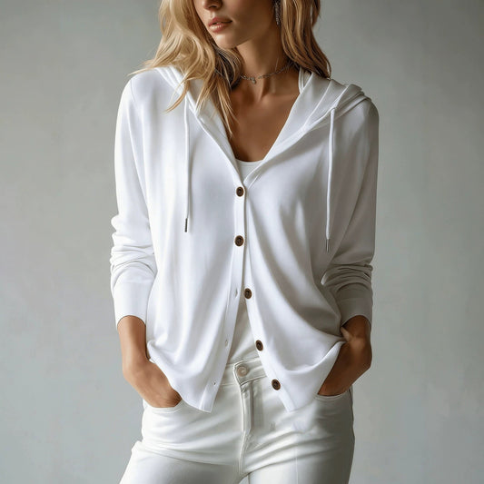 Women's Hooded Cardigan – Button Front, Drawstring