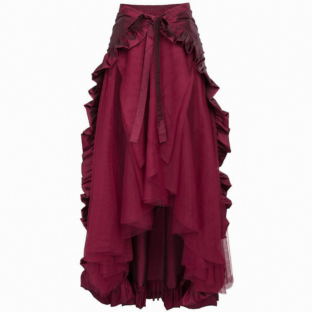 Women's Maxi Skirt – Asymmetrical Layered Ruffle, High Waist