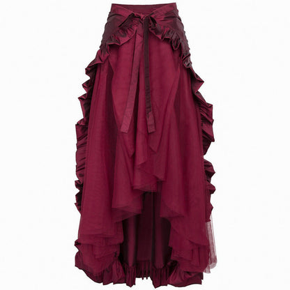 Women's Maxi Skirt – Asymmetrical Layered Ruffle, High Waist