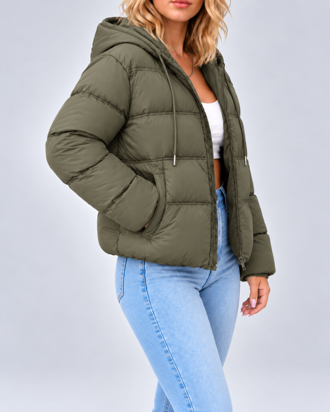 Women's Puffer Jacket – Hooded, Quilted Zip-Up