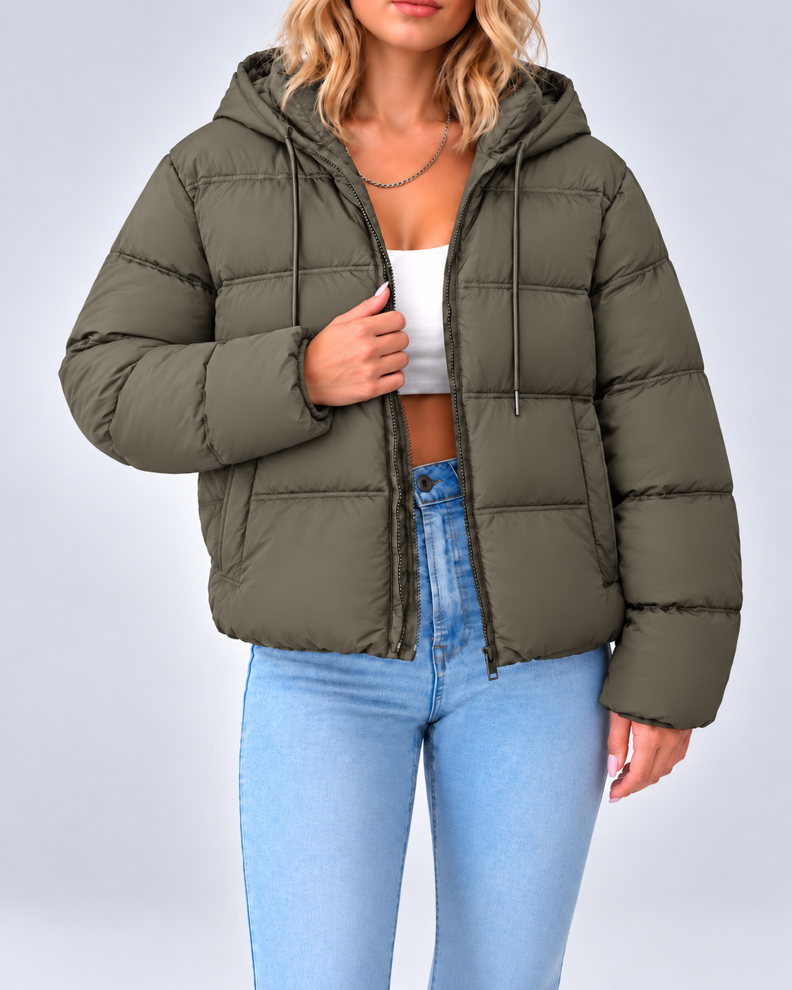 Women's Puffer Jacket – Hooded, Quilted Zip-Up