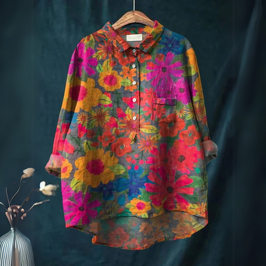 Women's Tunic Shirt – Floral Print, Long Sleeve