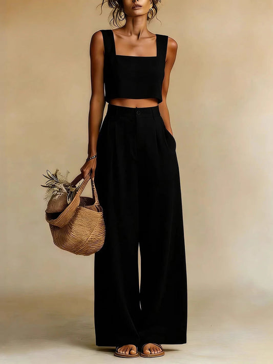 Luna | Women's Crop Top Wide Leg Palazzo Pants Two-Piece Set