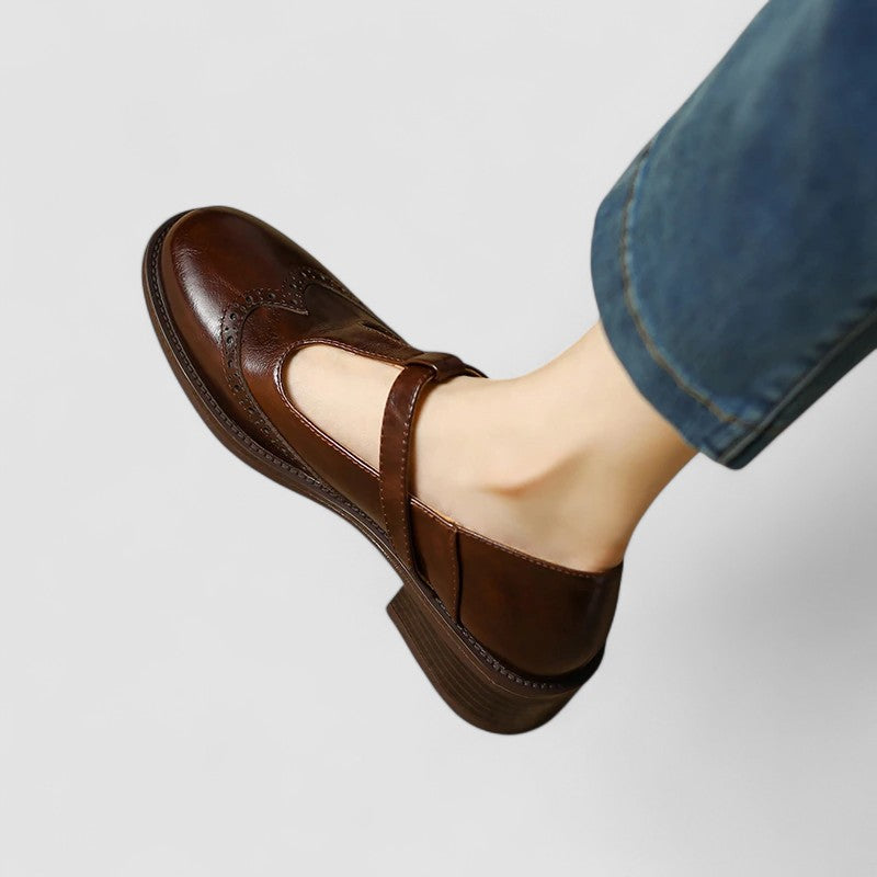Women's Mary Jane Flats – Buckle Strap, Perforated