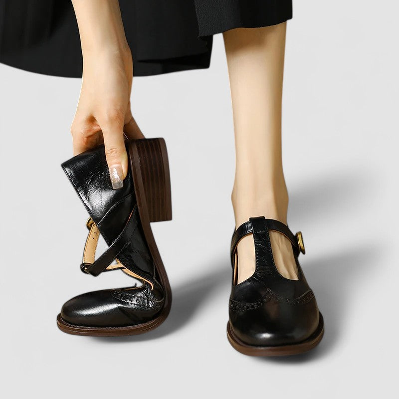 Women's Mary Jane Flats – Buckle Strap, Perforated