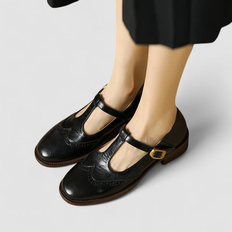 Women's Mary Jane Flats – Buckle Strap, Perforated