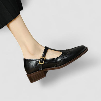 Women's Mary Jane Flats – Buckle Strap, Perforated