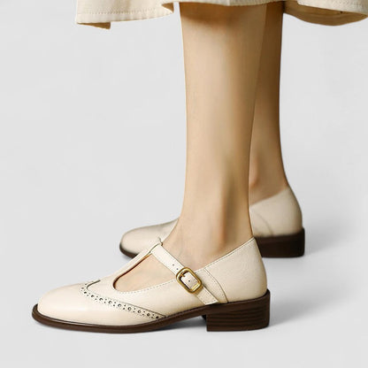 Women's Mary Jane Flats – Buckle Strap, Perforated