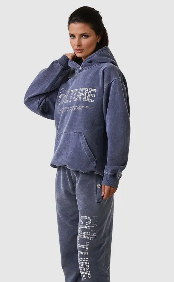 Women's Hoodie – Rhinestone Lettering Pouch Pocket