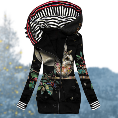Women's Long Zip Hoodie – Heart Print, Asymmetrical Zip