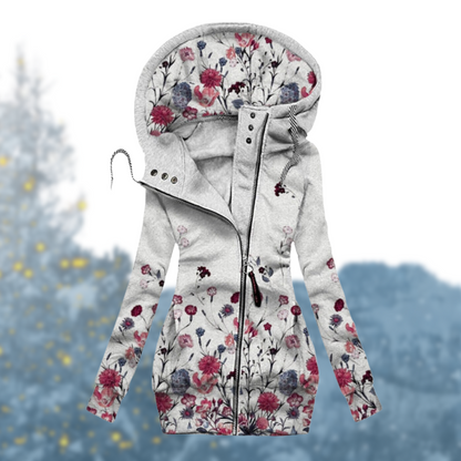 Women's Long Zip Hoodie – Heart Print, Asymmetrical Zip