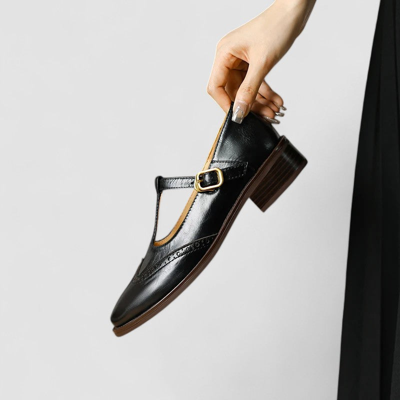Women's Mary Jane Flats – Buckle Strap, Perforated