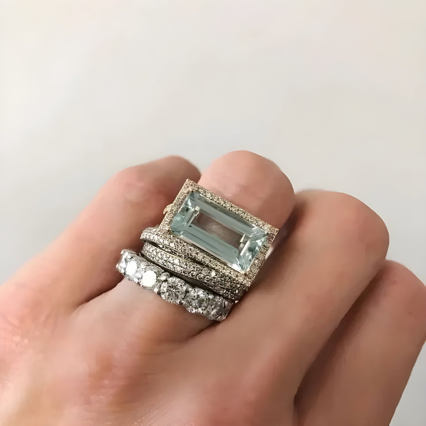 Sable Silver Ring Set | Vintage Style with Turquoise Glass Accents 0