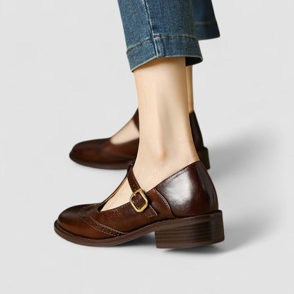 Women's Mary Jane Flats – Buckle Strap, Perforated
