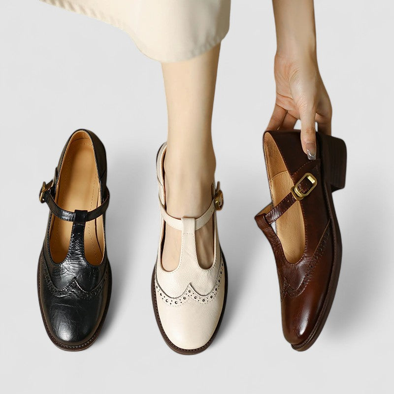 Women's Mary Jane Flats – Buckle Strap, Perforated