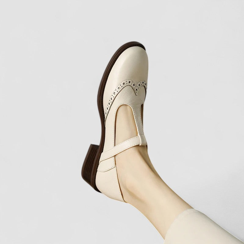 Women's Mary Jane Flats – Buckle Strap, Perforated