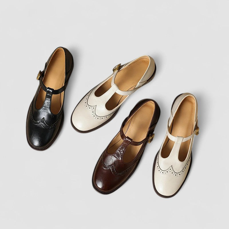 Women's Mary Jane Flats – Buckle Strap, Perforated