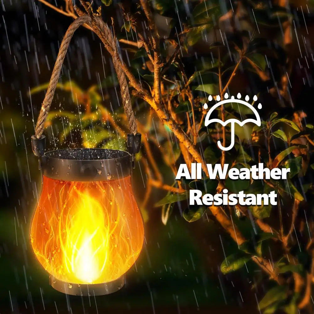 Solar lantern lights with flickering flame effect for outdoor garden and patio decoration, dual charging modes, waterproof design 2