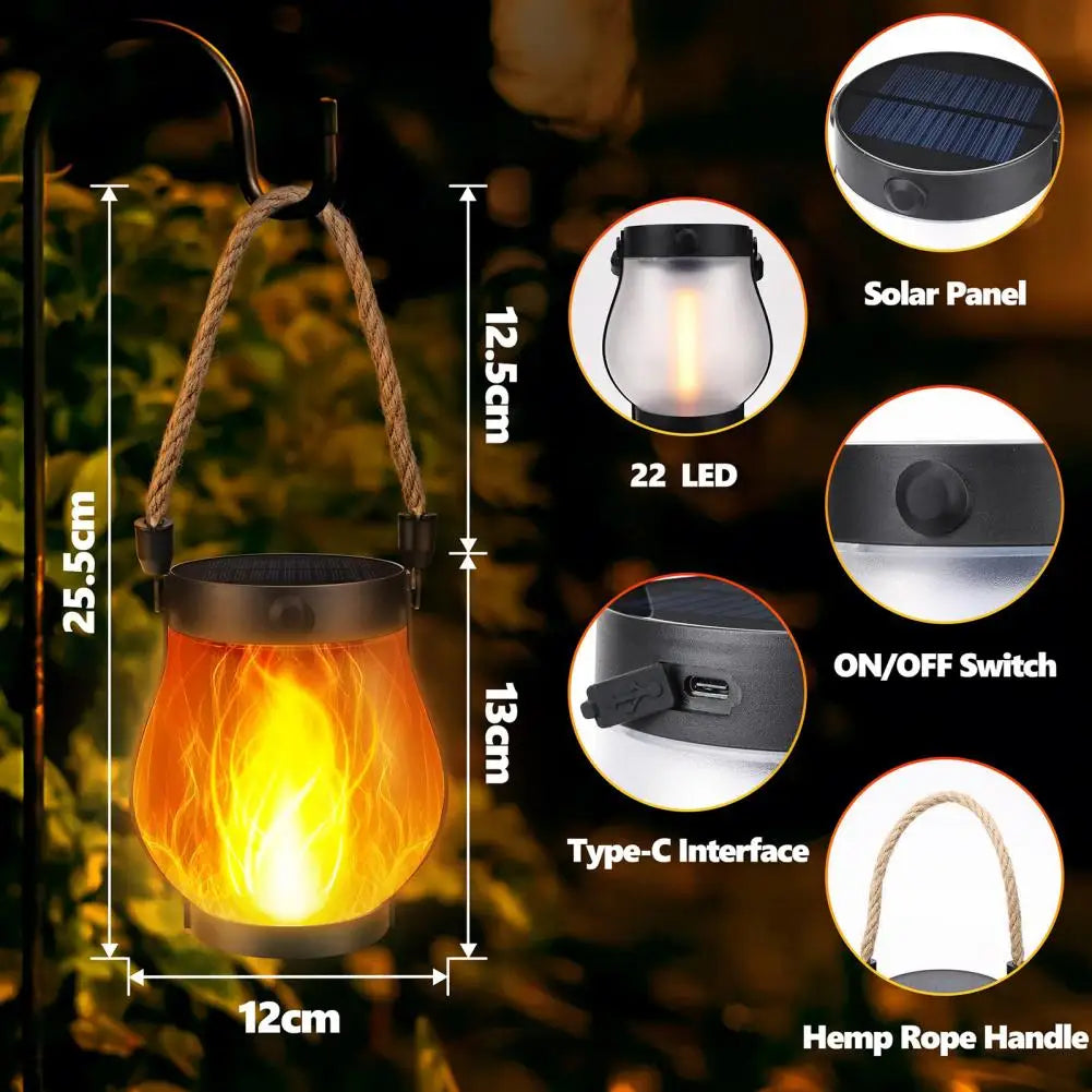 Solar lantern lights with flickering flame effect for outdoor garden and patio decoration, dual charging modes, waterproof design 4