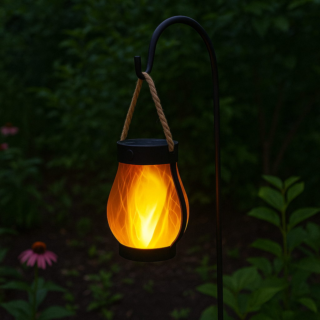 Solar lantern lights with flickering flame effect for outdoor garden and patio decoration, dual charging modes, waterproof design 7