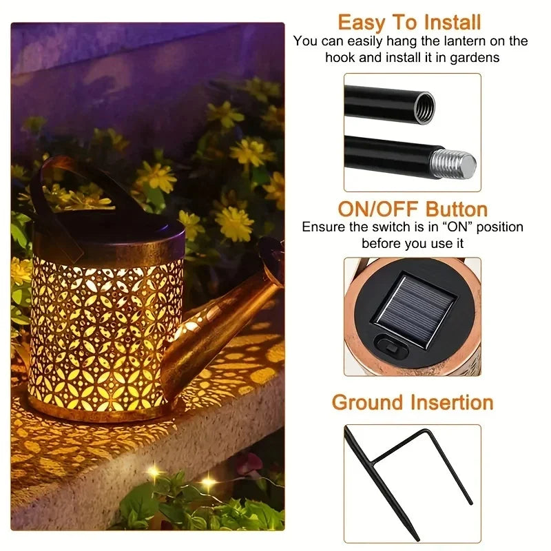 Solar watering can light retro metal pendant lamp outdoor garden decoration summer 2025 waterproof playful 5